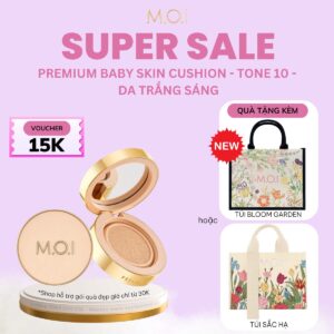 [VOUCHER 15K] [TẶNG KÈM QUÀ] PHẤN NƯỚC M.O.I PREMIUM BABY SKIN CUSHION - Tone 10 - Da trắng sáng