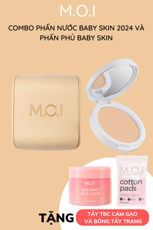 combo phấn nước m.o.i baby skin cushion 2024 và phấn phủ m.o.i