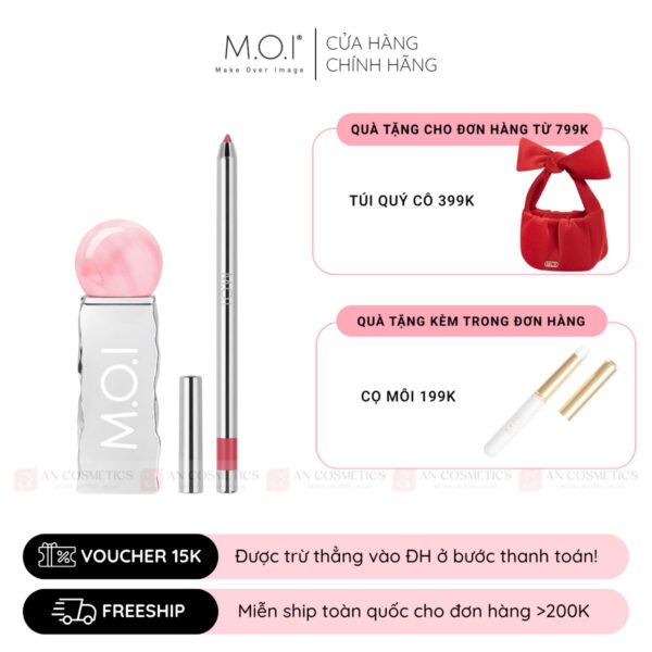 bộ đôi son tint lollipops m.o.i và chì kẻ viền môi m.o.i.