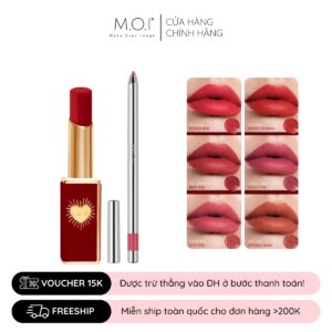 combo son thỏi queen of rose và chì kẻ viền môi m.o.i
