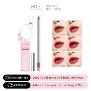 combo son tint bóng gummy m.o.i và chì kẻ viền môi m.o.i