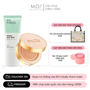 bộ đôi kem chống nắng thuần chay m.o.i và phấn nước premium