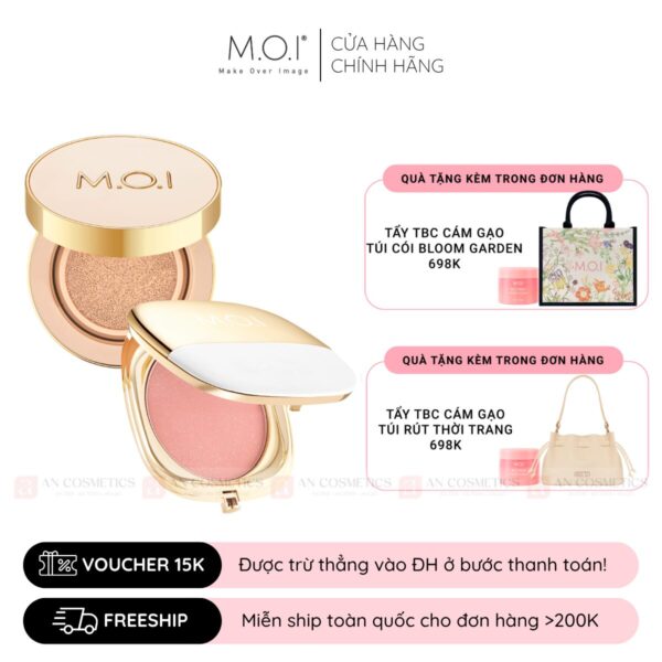 bộ đôi phấn nước premium baby skin cushion và phấn má hồng m.o.i