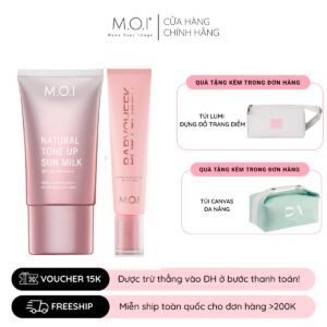 combo kem chống nắng nâng tone và má hồng sữa m.o.i