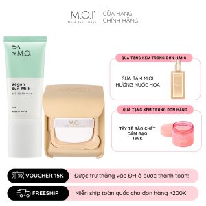 combo kem chống nắng thuần chay và phấn nước baby skin cushion m.o.i