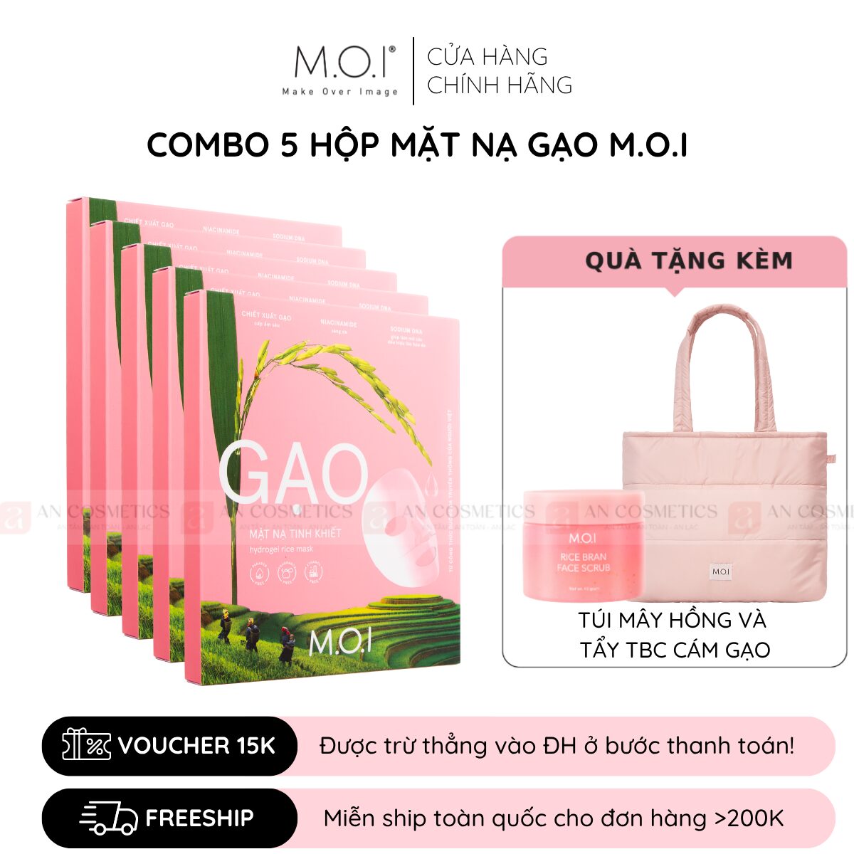 combo 5 hộp mặt nạ gạo m.o.i hồ ngọc hà phiên bản mới cải tiến 3